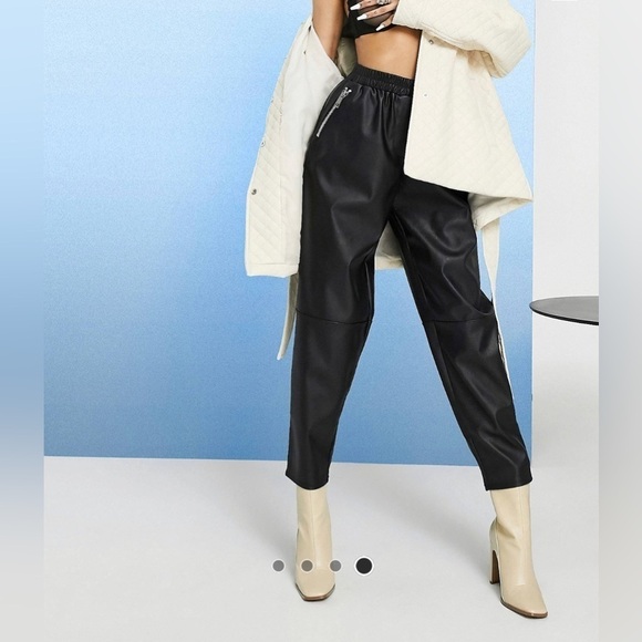 ASOS DESIGN Petite Tapered Leather Look Pants in Size 2 - Picture 3 of 9
